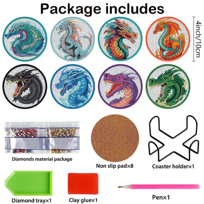 8 pcs set DIY Special Shaped Diamond Painting Coaster  |  dragon （no holder）