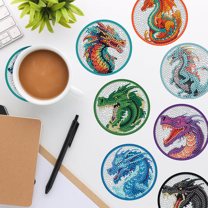 8 pcs set DIY Special Shaped Diamond Painting Coaster  |  dragon （no holder）