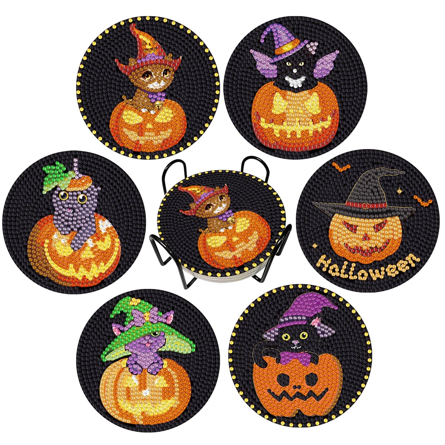 6 pcs set DIY Special Shaped Diamond Painting Coaster | halloween