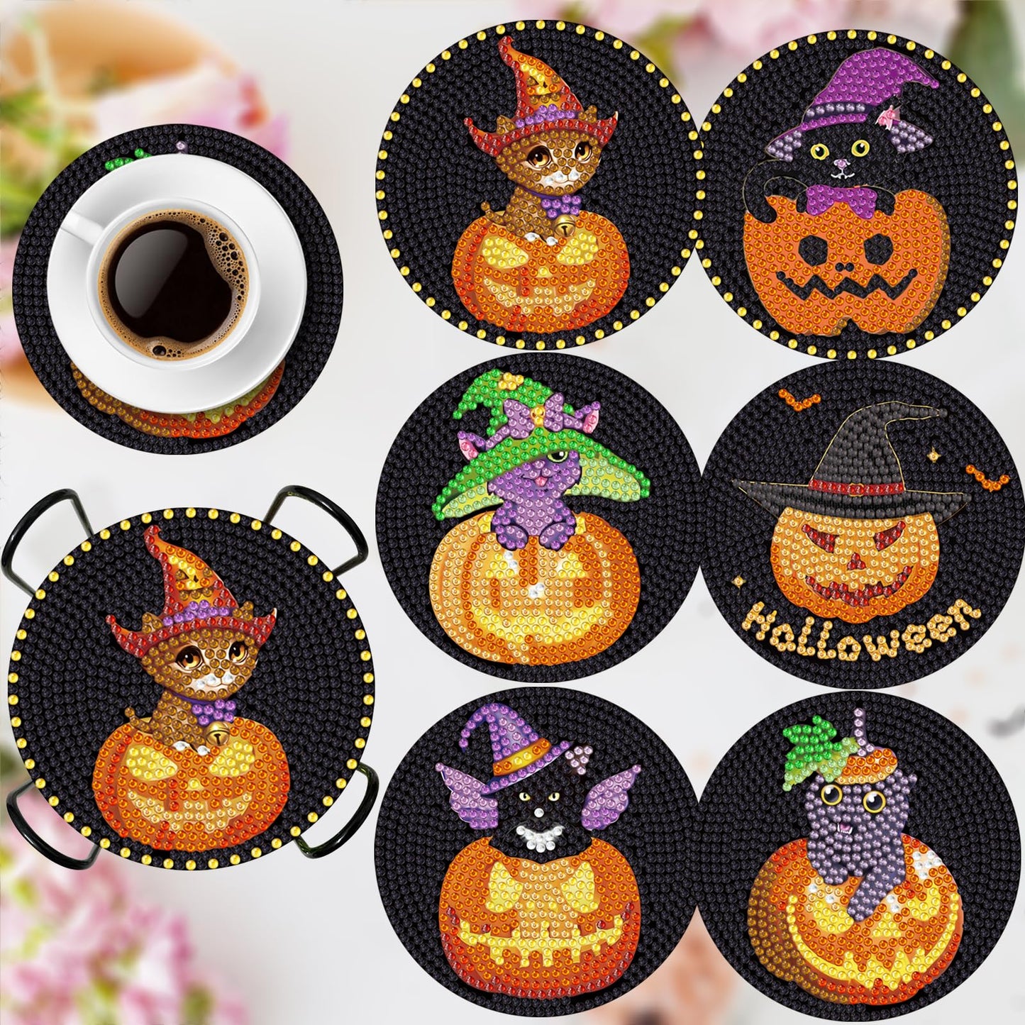 6 pcs set DIY Special Shaped Diamond Painting Coaster | halloween