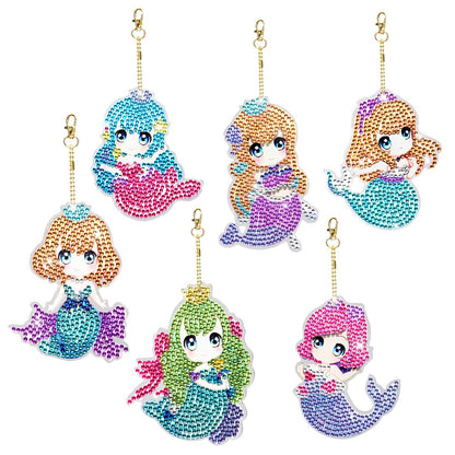 6 pcs DIY Diamond Painting Keychain  | Mermaid（single sided）