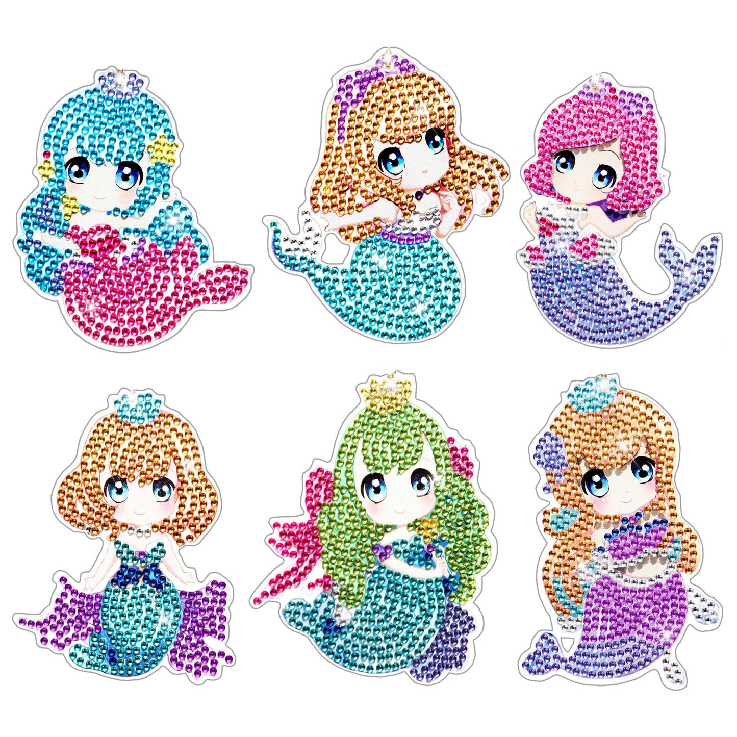 6 pcs DIY Diamond Painting Keychain  | Mermaid（single sided）