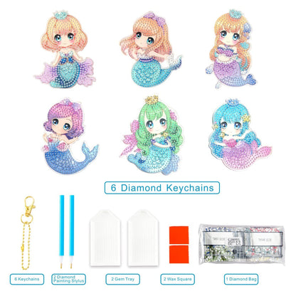 6 pcs DIY Diamond Painting Keychain  | Mermaid（single sided）