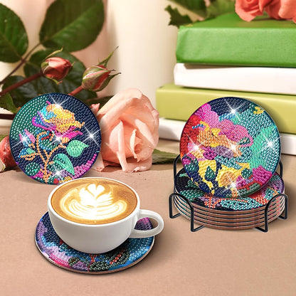 8 pcs set DIY Special Shaped Diamond Painting Coaster  |   flower（no holder）