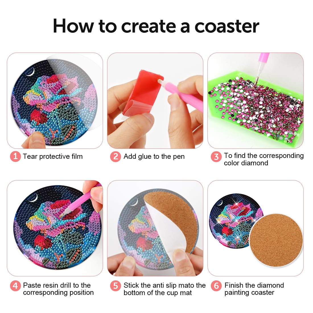 8 pcs set DIY Special Shaped Diamond Painting Coaster  |   flower（no holder）