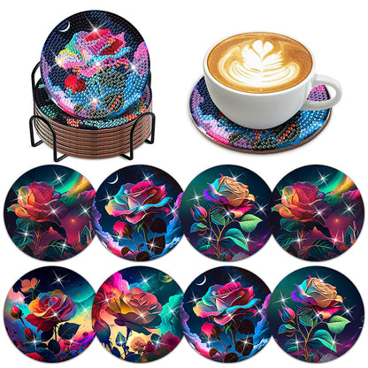 8 pcs set DIY Special Shaped Diamond Painting Coaster  |   flower（no holder）