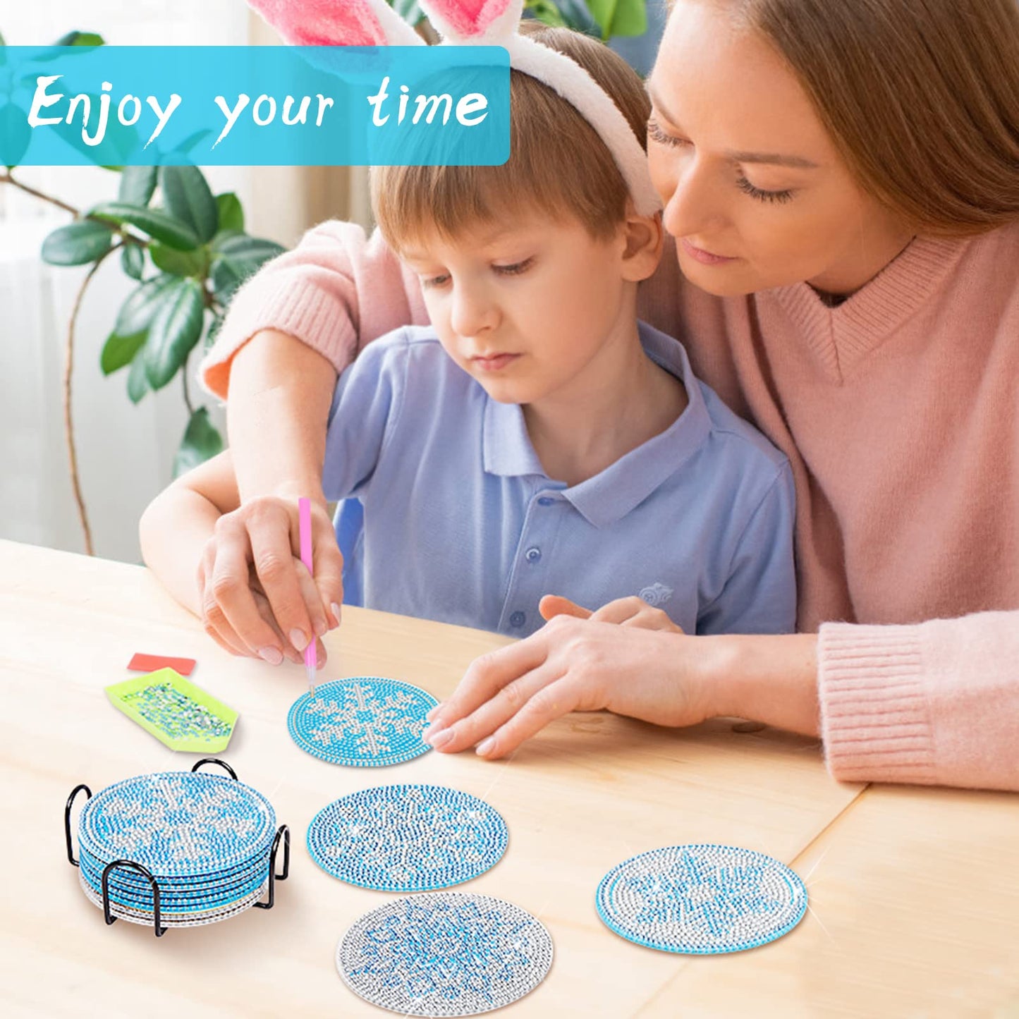 8 pcs set DIY Special Shaped Diamond Painting Coaster  |  ice and snow （no holder）