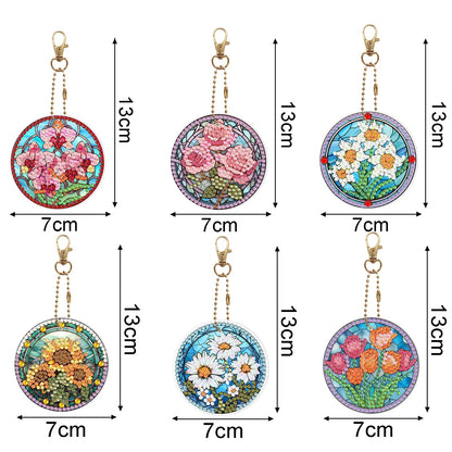 6pcs DIY Diamond Painting Keychains  | flower