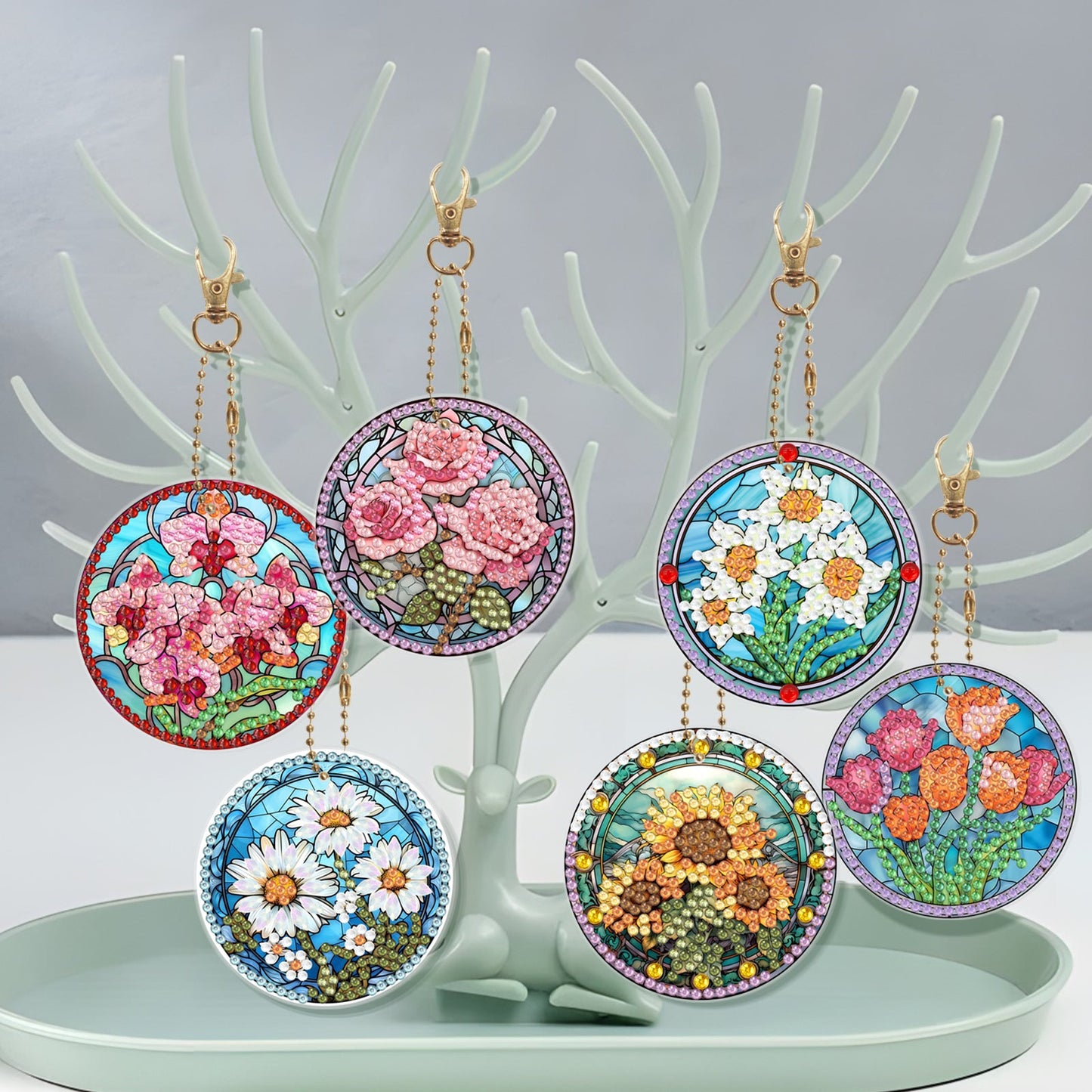 6pcs DIY Diamond Painting Keychains  | flower