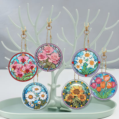 6pcs DIY Diamond Painting Keychains  | flower