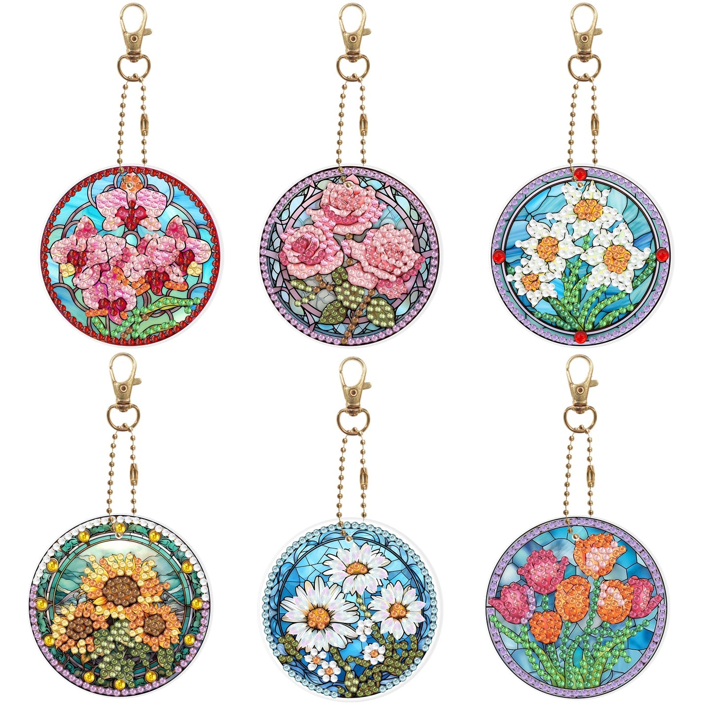 6pcs DIY Diamond Painting Keychains  | flower