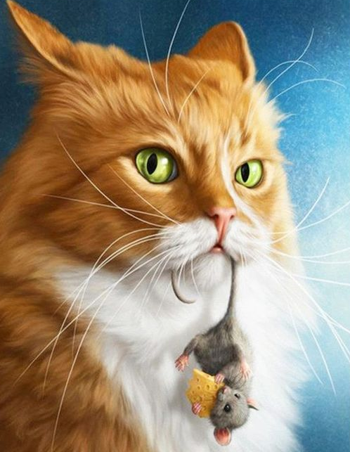 Luxury AB Velvet Diamond Painting Kit -  Cat catches mouse